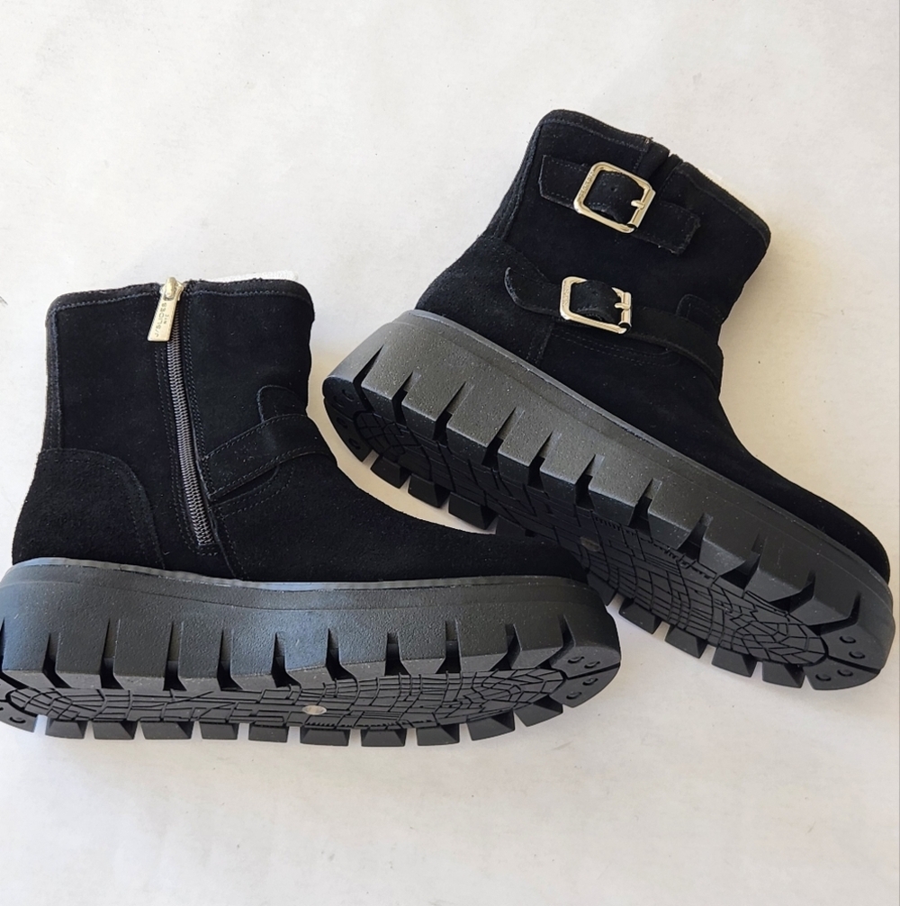 NWT || J/SLIDES || Texas black suede boots, booties, platform, leather, size 6.5 - Picture 4 of 6